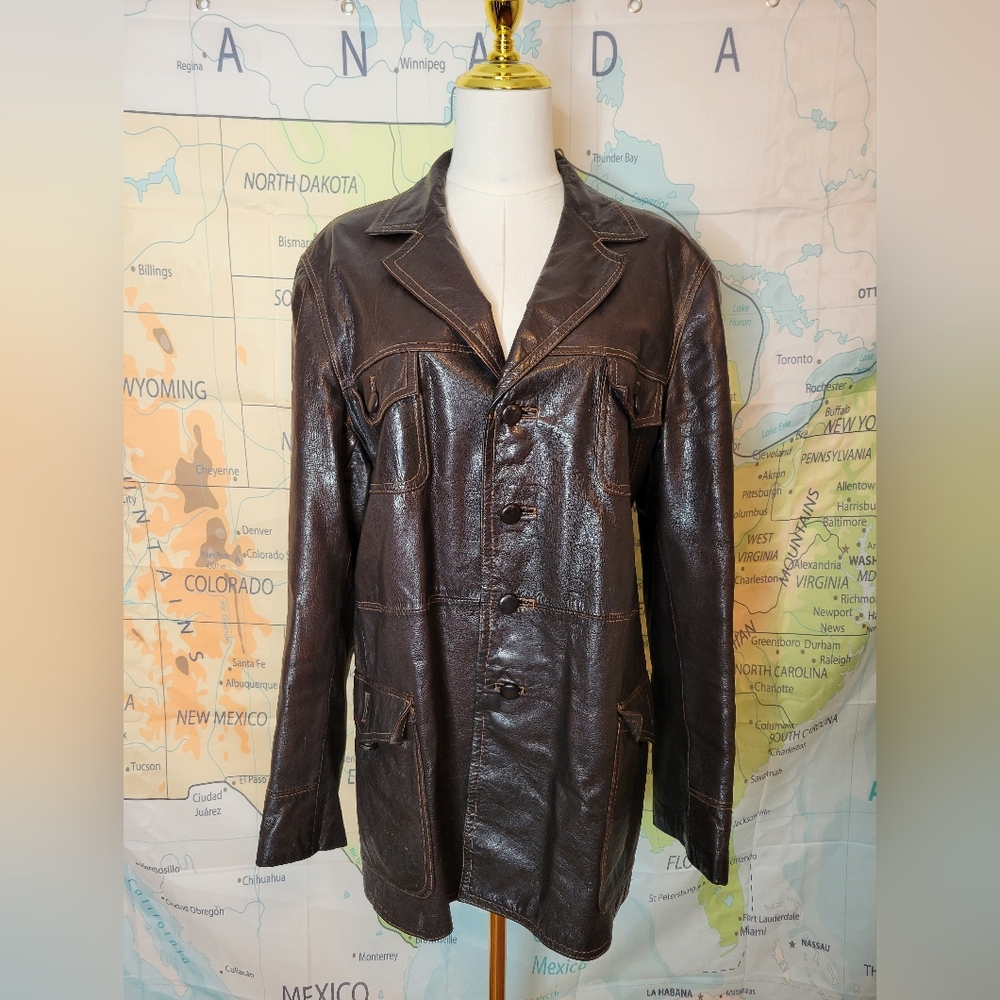 Vintage 1970s Brown Leather Coat Jacket
